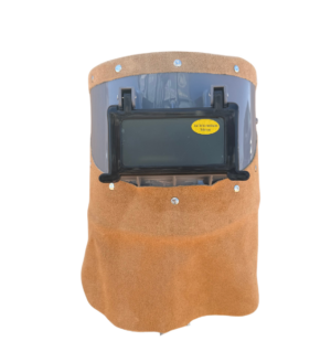 Leather Welding Hood (Grey welding helmet with brown leather)